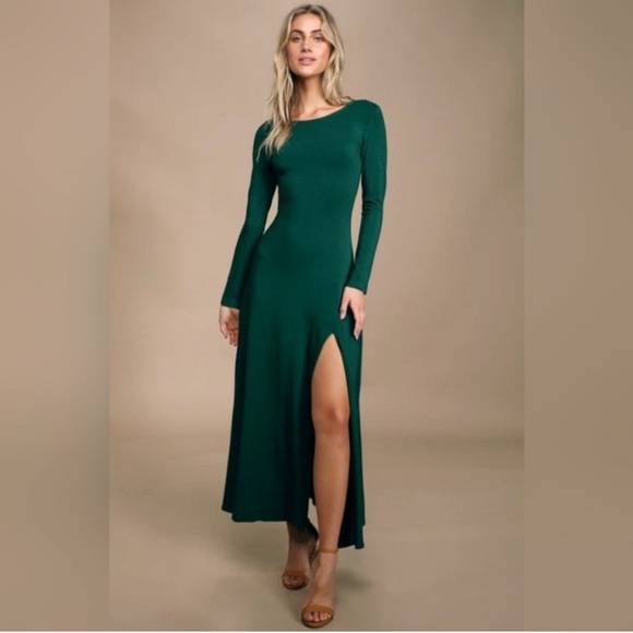 Lulu's Women's Swept Away Forest Green Long Sleeve Maxi Dress Size M Stretch - Picture 2 of 12